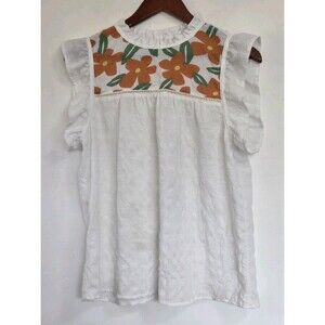 THML Top Womens M White Peasant Floral Boho Festival Spring Coquette Dainty